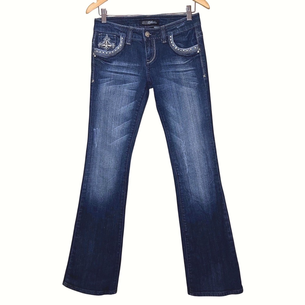 Y2K Low Rise bootcut Mcbling Cello jeans Crosses 2000s Fall Winter Size 5